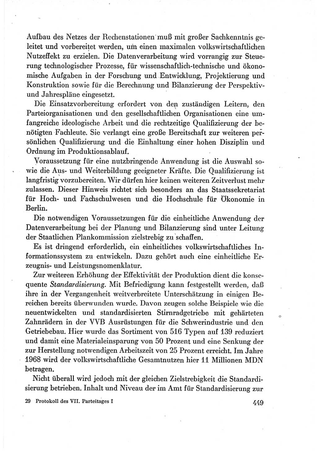 Protokoll der Verhandlungen des Ⅶ. Parteitages der Sozialistischen Einheitspartei Deutschlands (SED) [Deutsche Demokratische Republik (DDR)] 1967, Band Ⅰ, Seite 449 (Prot. Verh. Ⅶ. PT SED DDR 1967, Bd. Ⅰ, S. 449)