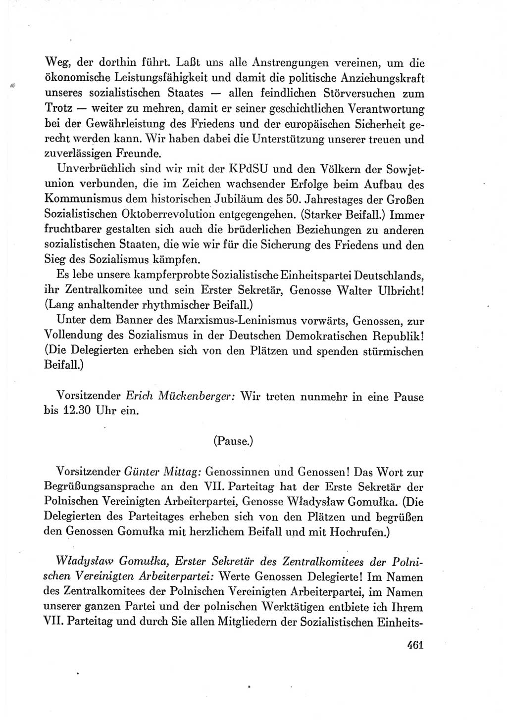Protokoll der Verhandlungen des Ⅶ. Parteitages der Sozialistischen Einheitspartei Deutschlands (SED) [Deutsche Demokratische Republik (DDR)] 1967, Band Ⅰ, Seite 461 (Prot. Verh. Ⅶ. PT SED DDR 1967, Bd. Ⅰ, S. 461)