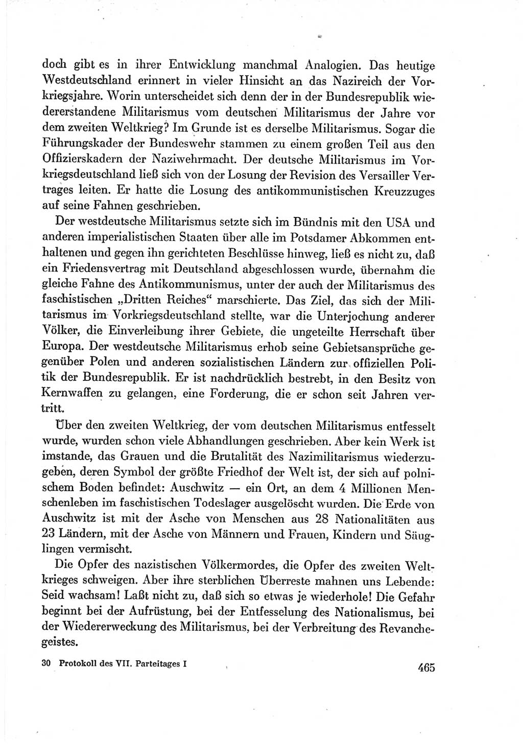 Protokoll der Verhandlungen des Ⅶ. Parteitages der Sozialistischen Einheitspartei Deutschlands (SED) [Deutsche Demokratische Republik (DDR)] 1967, Band Ⅰ, Seite 465 (Prot. Verh. Ⅶ. PT SED DDR 1967, Bd. Ⅰ, S. 465)