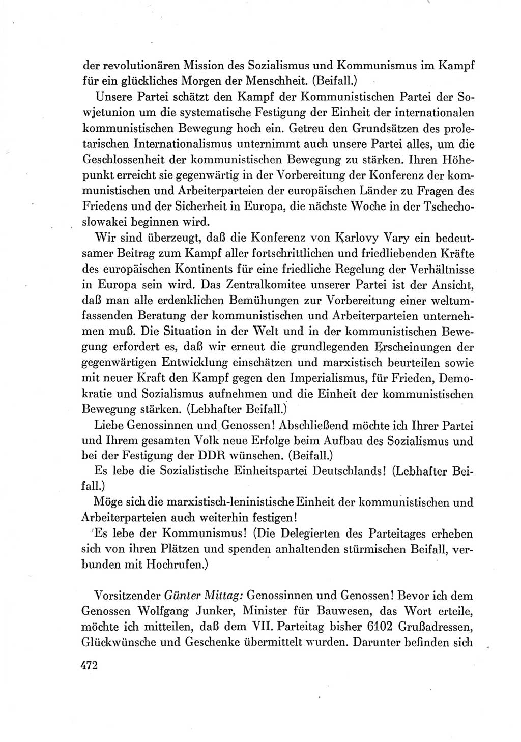 Protokoll der Verhandlungen des Ⅶ. Parteitages der Sozialistischen Einheitspartei Deutschlands (SED) [Deutsche Demokratische Republik (DDR)] 1967, Band Ⅰ, Seite 472 (Prot. Verh. Ⅶ. PT SED DDR 1967, Bd. Ⅰ, S. 472)