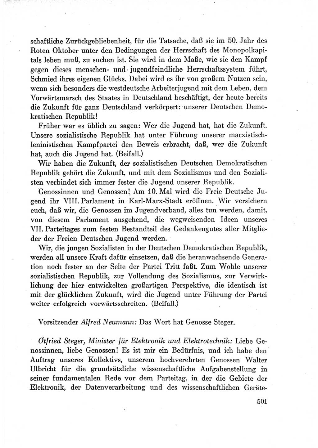 Protokoll der Verhandlungen des Ⅶ. Parteitages der Sozialistischen Einheitspartei Deutschlands (SED) [Deutsche Demokratische Republik (DDR)] 1967, Band Ⅰ, Seite 501 (Prot. Verh. Ⅶ. PT SED DDR 1967, Bd. Ⅰ, S. 501)