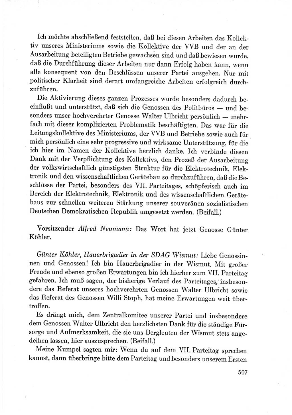 Protokoll der Verhandlungen des Ⅶ. Parteitages der Sozialistischen Einheitspartei Deutschlands (SED) [Deutsche Demokratische Republik (DDR)] 1967, Band Ⅰ, Seite 507 (Prot. Verh. Ⅶ. PT SED DDR 1967, Bd. Ⅰ, S. 507)