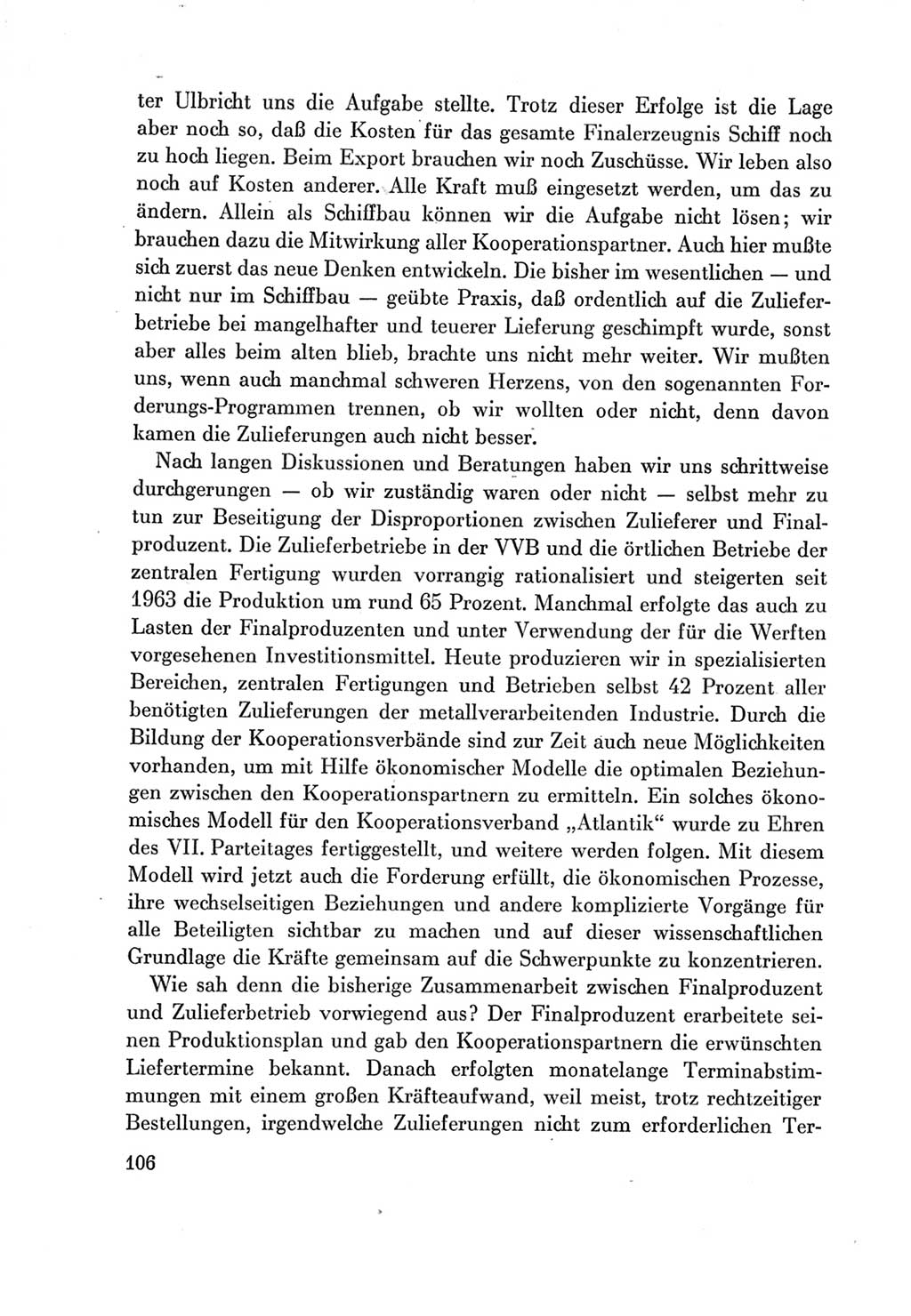 Protokoll der Verhandlungen des Ⅶ. Parteitages der Sozialistischen Einheitspartei Deutschlands (SED) [Deutsche Demokratische Republik (DDR)] 1967, Band Ⅲ, Seite 106 (Prot. Verh. Ⅶ. PT SED DDR 1967, Bd. Ⅲ, S. 106)