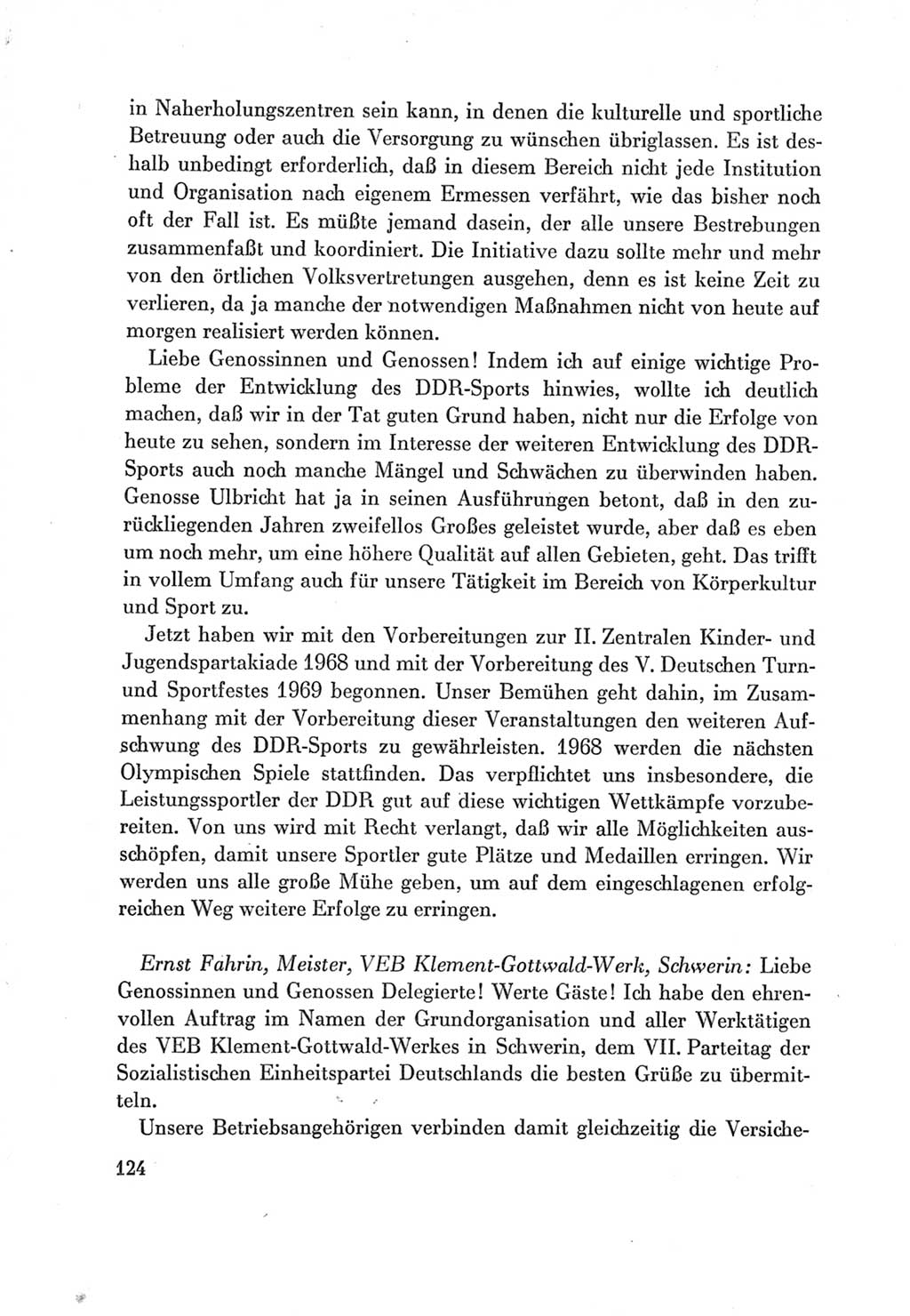 Protokoll der Verhandlungen des Ⅶ. Parteitages der Sozialistischen Einheitspartei Deutschlands (SED) [Deutsche Demokratische Republik (DDR)] 1967, Band Ⅲ, Seite 124 (Prot. Verh. Ⅶ. PT SED DDR 1967, Bd. Ⅲ, S. 124)