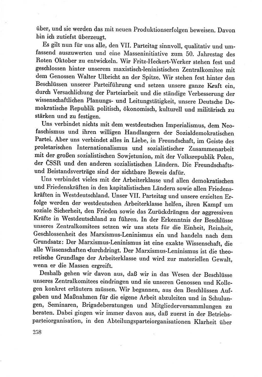 Protokoll der Verhandlungen des Ⅶ. Parteitages der Sozialistischen Einheitspartei Deutschlands (SED) [Deutsche Demokratische Republik (DDR)] 1967, Band Ⅲ, Seite 258 (Prot. Verh. Ⅶ. PT SED DDR 1967, Bd. Ⅲ, S. 258)