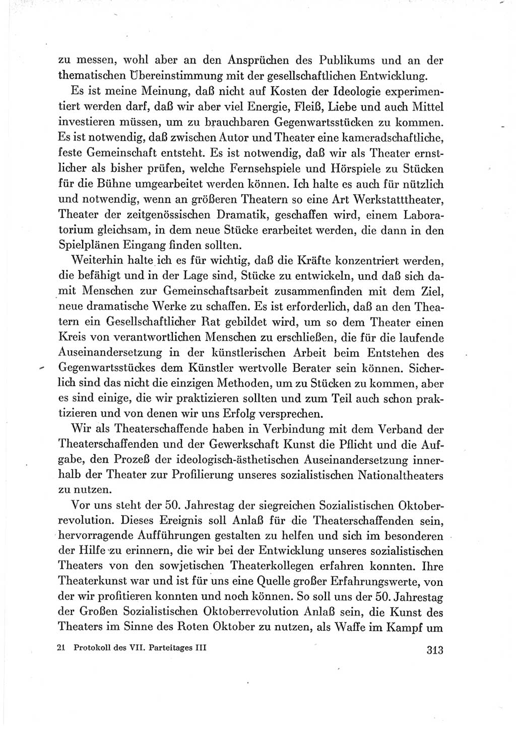 Protokoll der Verhandlungen des Ⅶ. Parteitages der Sozialistischen Einheitspartei Deutschlands (SED) [Deutsche Demokratische Republik (DDR)] 1967, Band Ⅲ, Seite 313 (Prot. Verh. Ⅶ. PT SED DDR 1967, Bd. Ⅲ, S. 313)