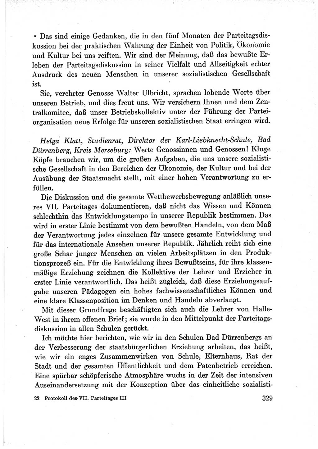 Protokoll der Verhandlungen des Ⅶ. Parteitages der Sozialistischen Einheitspartei Deutschlands (SED) [Deutsche Demokratische Republik (DDR)] 1967, Band Ⅲ, Seite 329 (Prot. Verh. Ⅶ. PT SED DDR 1967, Bd. Ⅲ, S. 329)