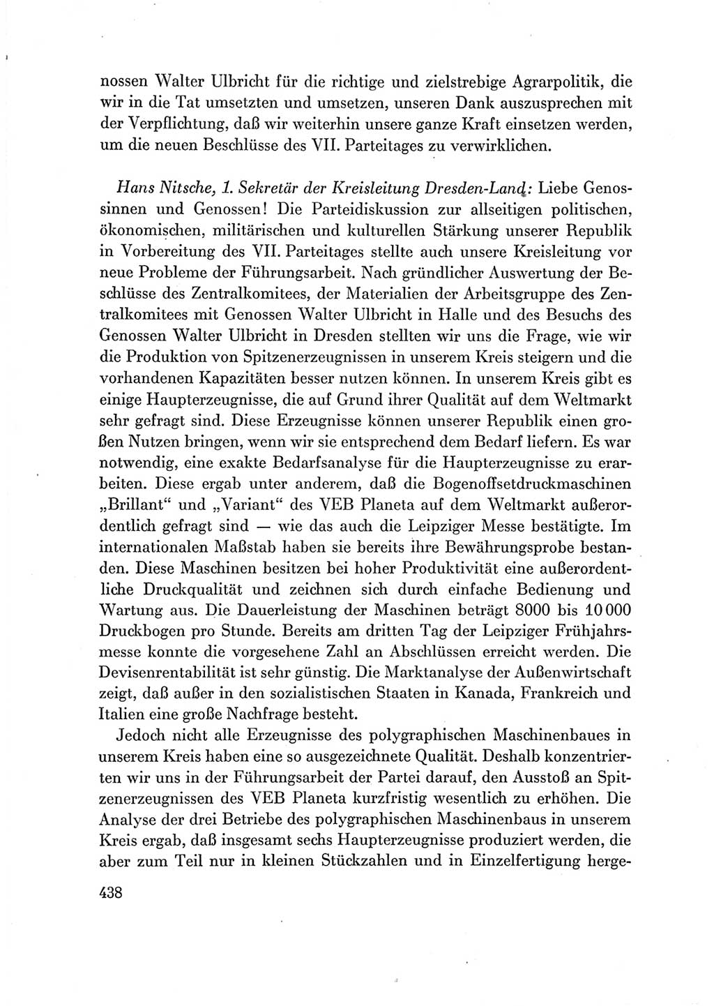 Protokoll der Verhandlungen des Ⅶ. Parteitages der Sozialistischen Einheitspartei Deutschlands (SED) [Deutsche Demokratische Republik (DDR)] 1967, Band Ⅲ, Seite 438 (Prot. Verh. Ⅶ. PT SED DDR 1967, Bd. Ⅲ, S. 438)