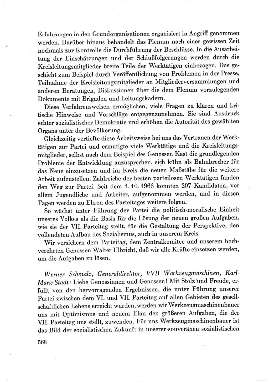 Protokoll der Verhandlungen des Ⅶ. Parteitages der Sozialistischen Einheitspartei Deutschlands (SED) [Deutsche Demokratische Republik (DDR)] 1967, Band Ⅲ, Seite 568 (Prot. Verh. Ⅶ. PT SED DDR 1967, Bd. Ⅲ, S. 568)