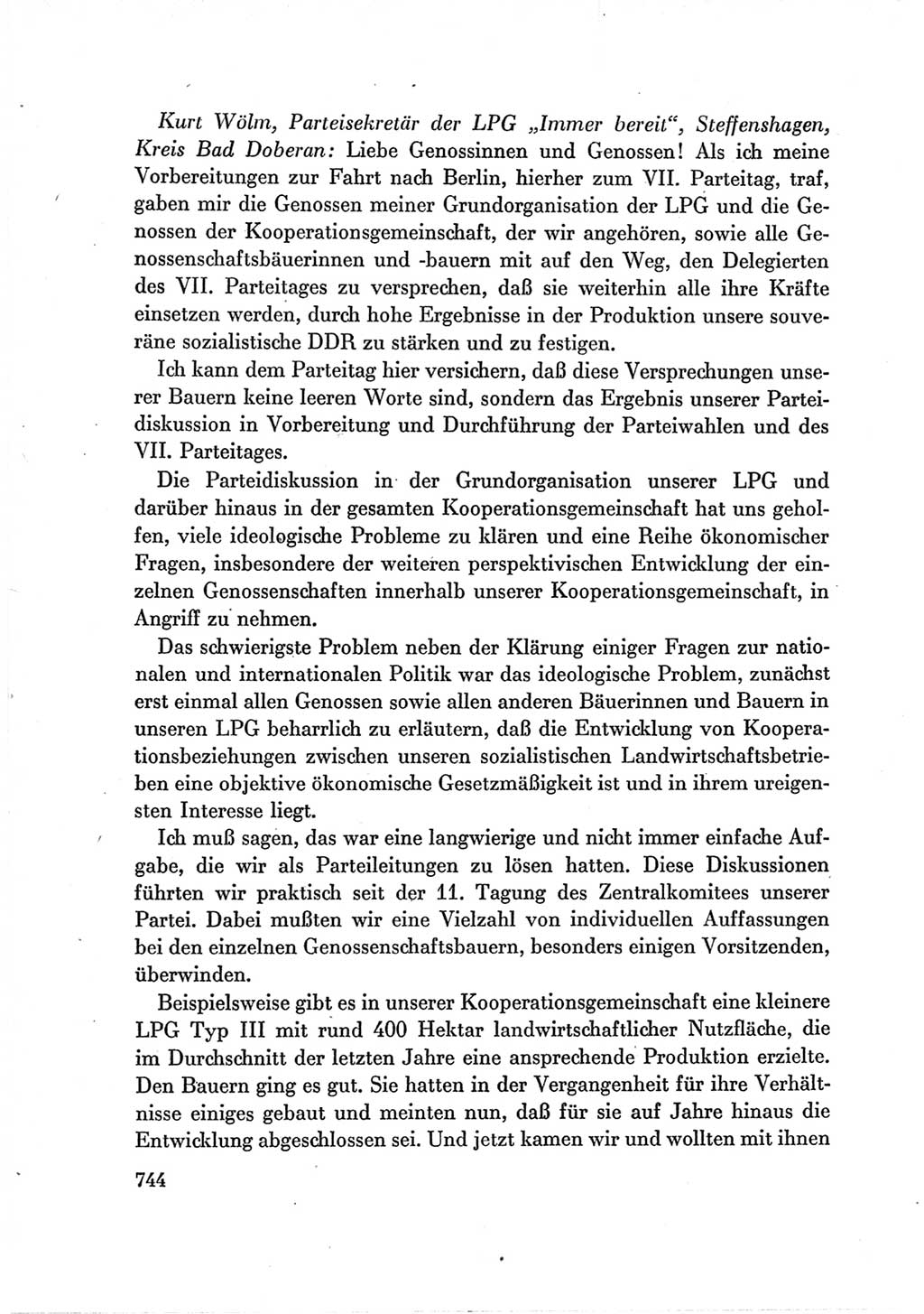 Protokoll der Verhandlungen des Ⅶ. Parteitages der Sozialistischen Einheitspartei Deutschlands (SED) [Deutsche Demokratische Republik (DDR)] 1967, Band Ⅲ, Seite 744 (Prot. Verh. Ⅶ. PT SED DDR 1967, Bd. Ⅲ, S. 744)