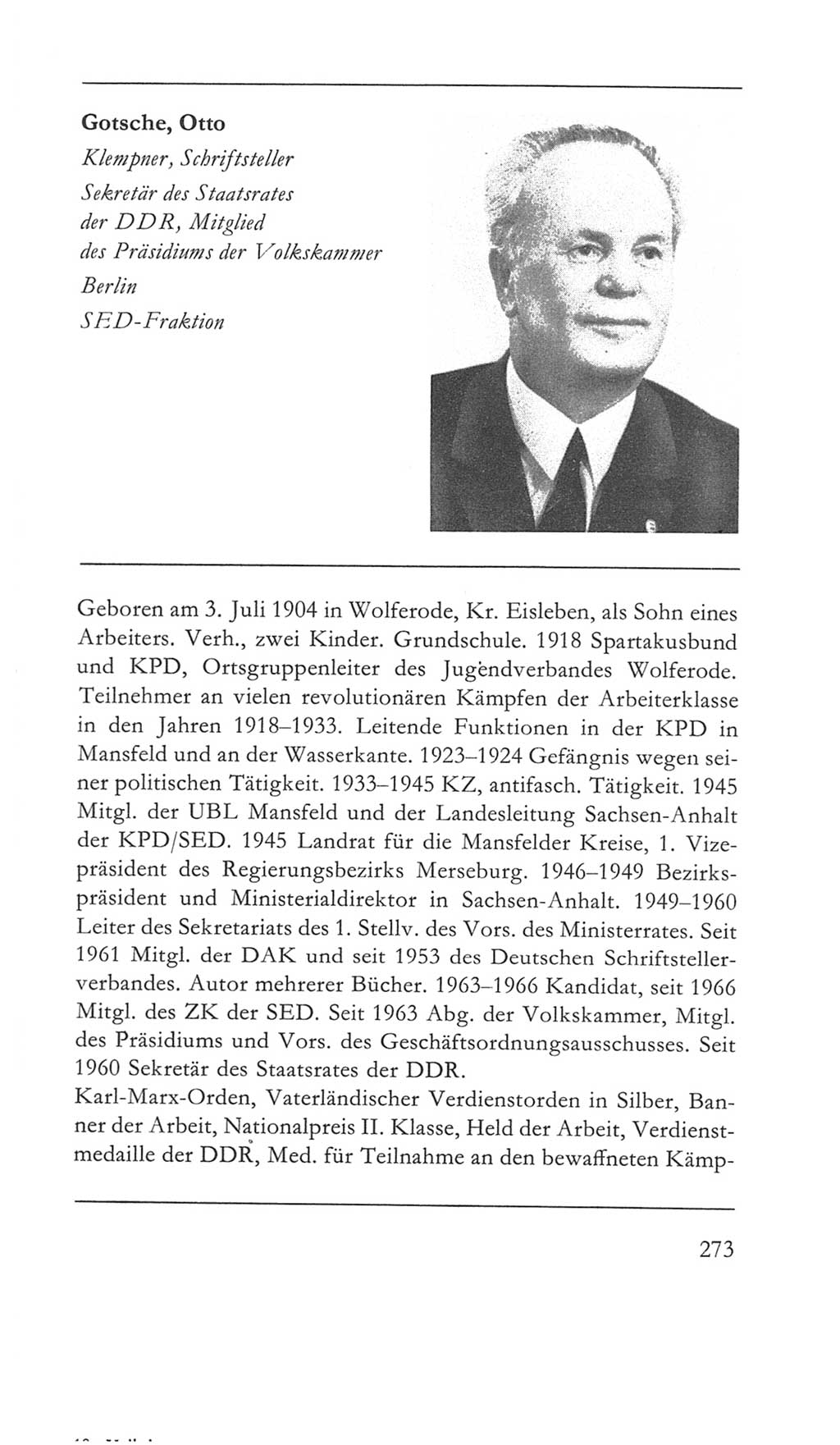 Volkskammer (VK) der Deutschen Demokratischen Republik (DDR) 5. Wahlperiode 1967-1971, Seite 273 (VK. DDR 5. WP. 1967-1971, S. 273)