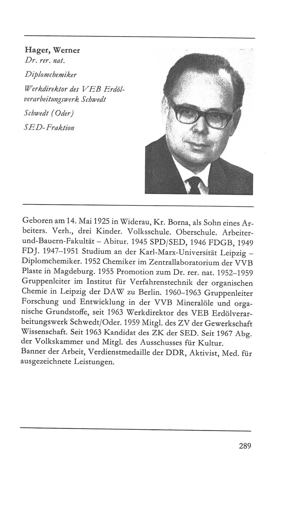 Volkskammer (VK) der Deutschen Demokratischen Republik (DDR) 5. Wahlperiode 1967-1971, Seite 289 (VK. DDR 5. WP. 1967-1971, S. 289)