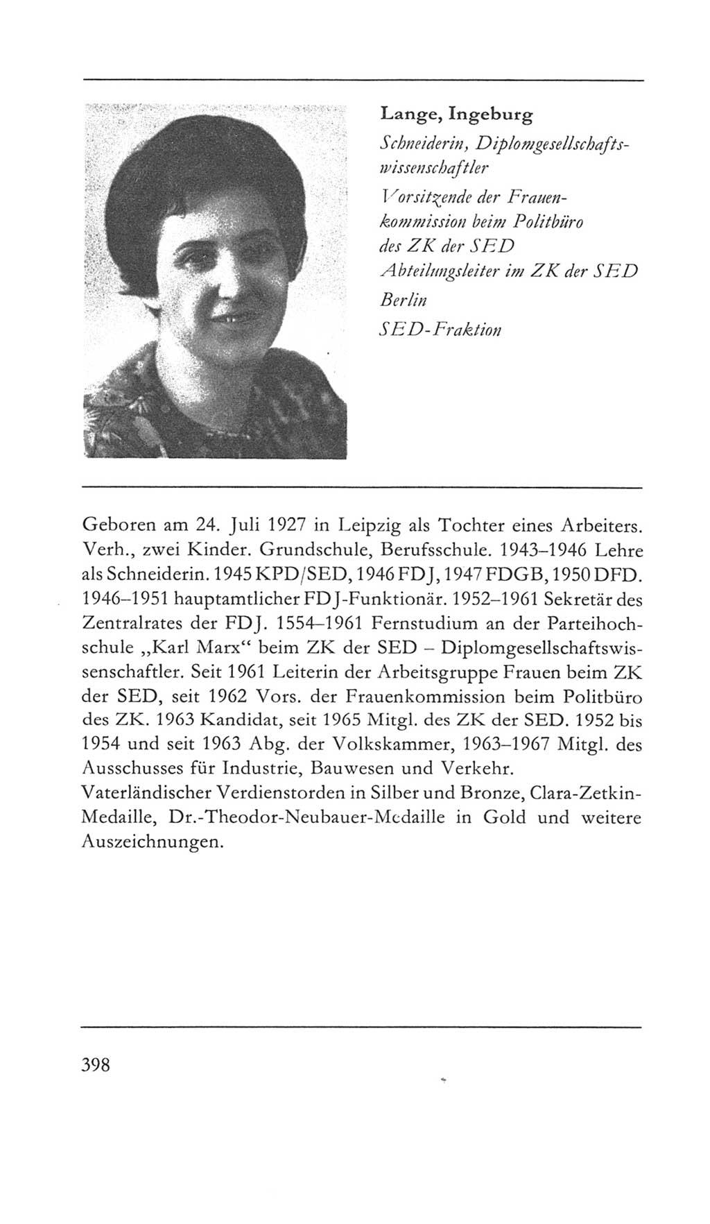 Volkskammer (VK) der Deutschen Demokratischen Republik (DDR) 5. Wahlperiode 1967-1971, Seite 398 (VK. DDR 5. WP. 1967-1971, S. 398)