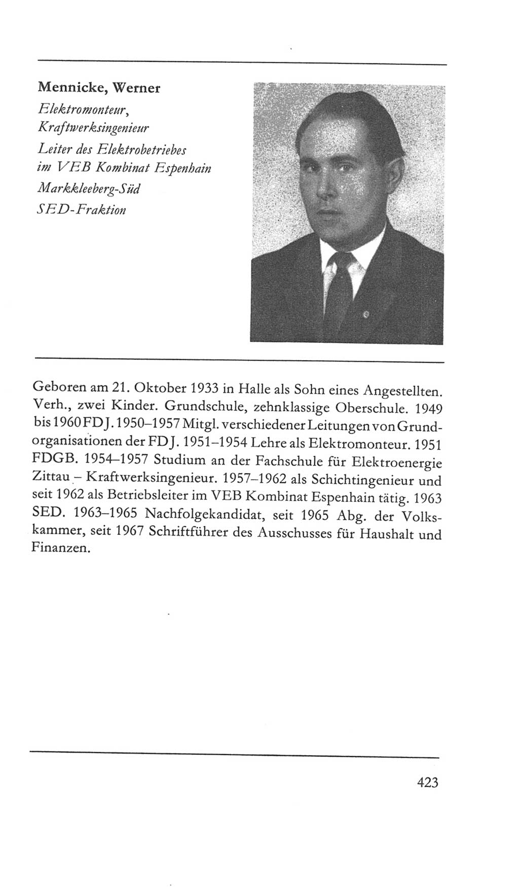 Volkskammer (VK) der Deutschen Demokratischen Republik (DDR) 5. Wahlperiode 1967-1971, Seite 423 (VK. DDR 5. WP. 1967-1971, S. 423)