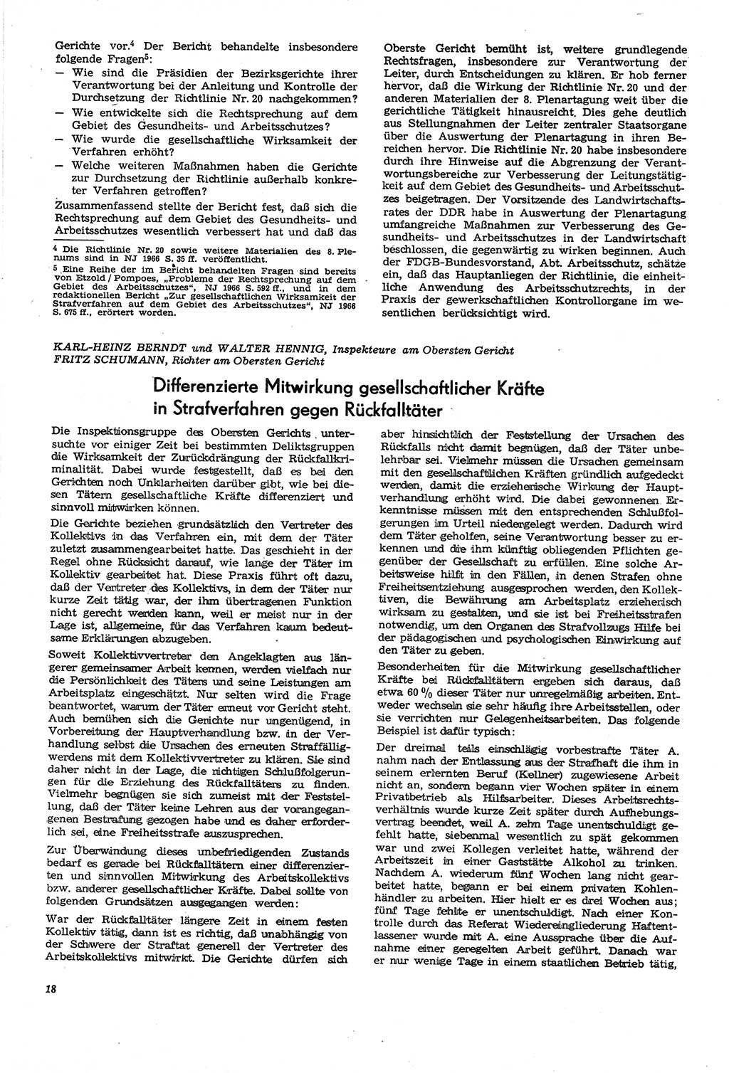 Neue Justiz (NJ), Zeitschrift für Recht und Rechtswissenschaft [Deutsche Demokratische Republik (DDR)], 21. Jahrgang 1967, Seite 18 (NJ DDR 1967, S. 18)