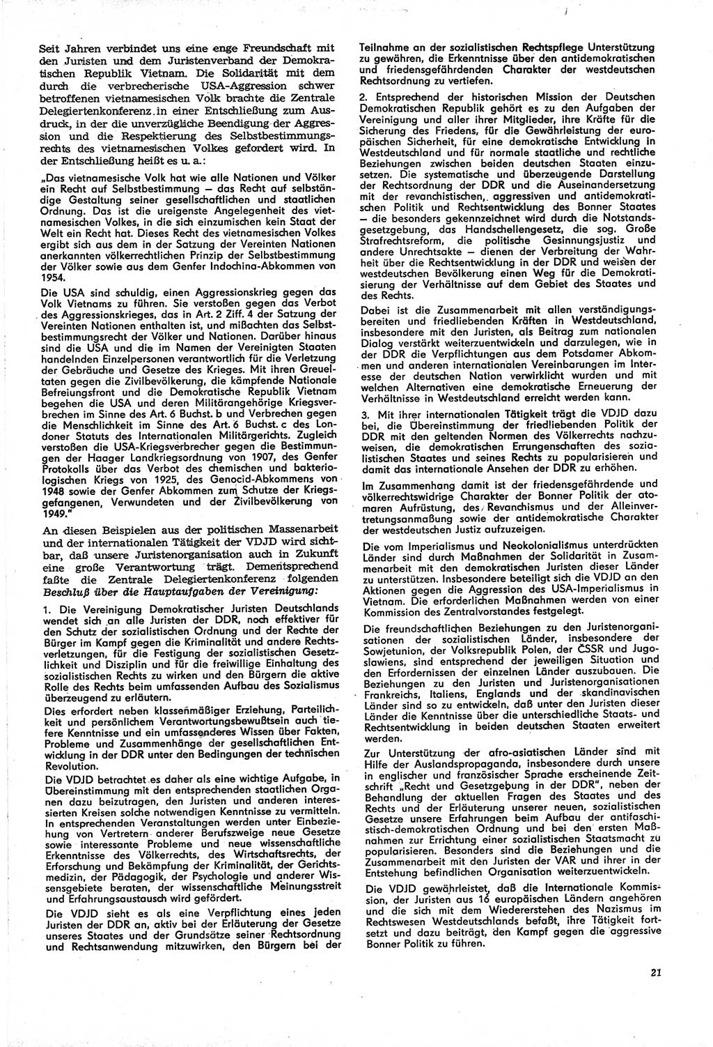 Neue Justiz (NJ), Zeitschrift für Recht und Rechtswissenschaft [Deutsche Demokratische Republik (DDR)], 21. Jahrgang 1967, Seite 21 (NJ DDR 1967, S. 21)
