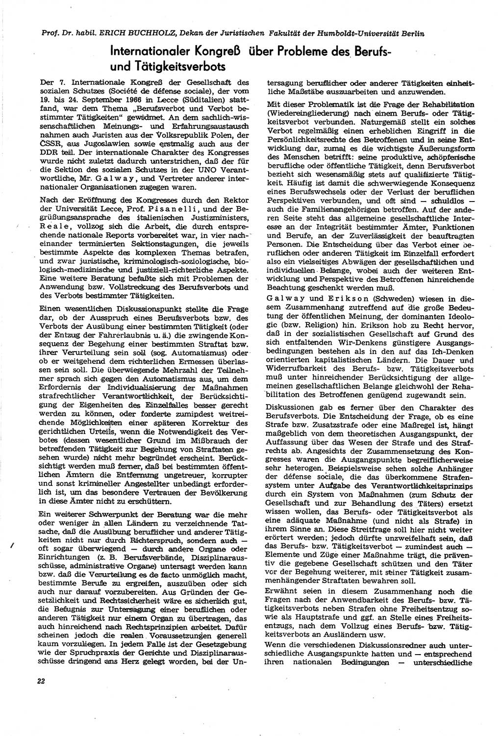 Neue Justiz (NJ), Zeitschrift für Recht und Rechtswissenschaft [Deutsche Demokratische Republik (DDR)], 21. Jahrgang 1967, Seite 22 (NJ DDR 1967, S. 22)