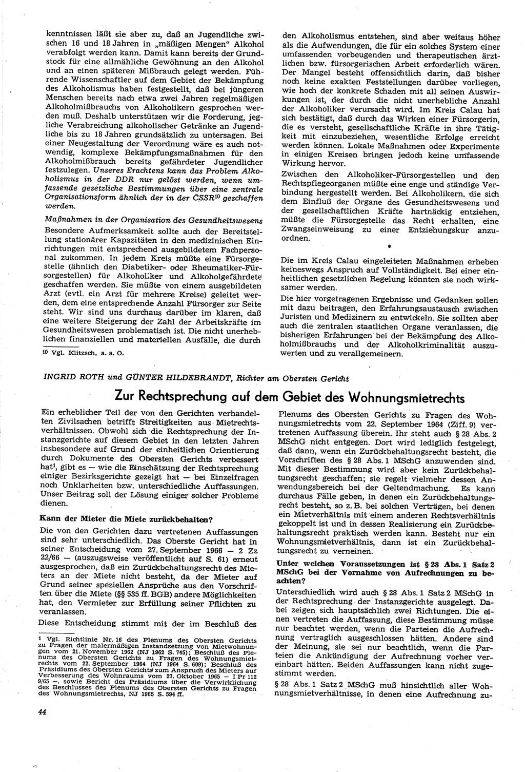 Neue Justiz (NJ), Zeitschrift für Recht und Rechtswissenschaft [Deutsche Demokratische Republik (DDR)], 21. Jahrgang 1967, Seite 44 (NJ DDR 1967, S. 44)