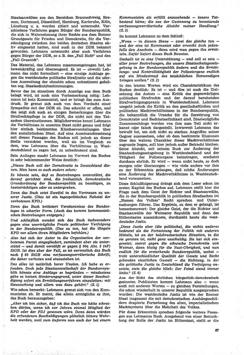 Neue Justiz (NJ), Zeitschrift für Recht und Rechtswissenschaft [Deutsche Demokratische Republik (DDR)], 21. Jahrgang 1967, Seite 87 (NJ DDR 1967, S. 87)