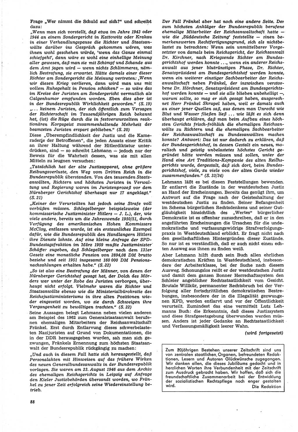 Neue Justiz (NJ), Zeitschrift für Recht und Rechtswissenschaft [Deutsche Demokratische Republik (DDR)], 21. Jahrgang 1967, Seite 88 (NJ DDR 1967, S. 88)