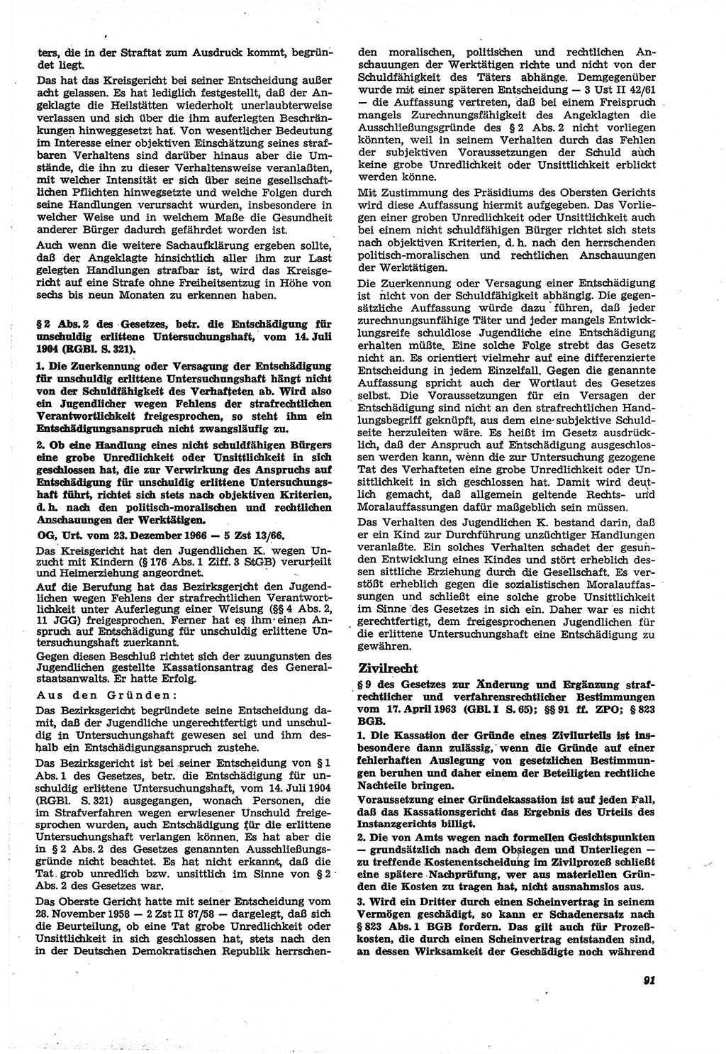 Neue Justiz (NJ), Zeitschrift für Recht und Rechtswissenschaft [Deutsche Demokratische Republik (DDR)], 21. Jahrgang 1967, Seite 91 (NJ DDR 1967, S. 91)