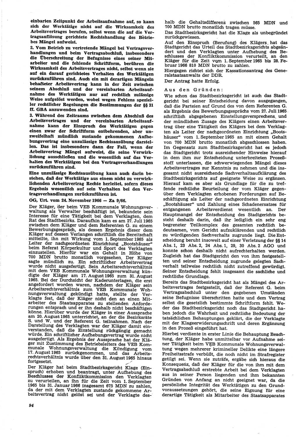 Neue Justiz (NJ), Zeitschrift für Recht und Rechtswissenschaft [Deutsche Demokratische Republik (DDR)], 21. Jahrgang 1967, Seite 94 (NJ DDR 1967, S. 94)