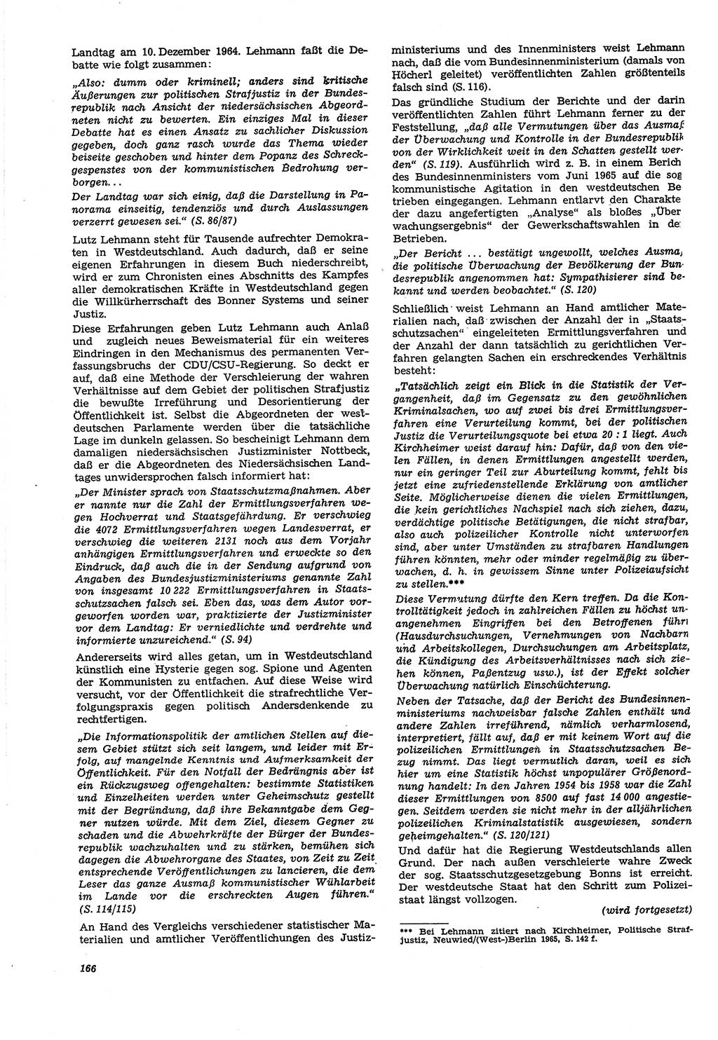 Neue Justiz (NJ), Zeitschrift für Recht und Rechtswissenschaft [Deutsche Demokratische Republik (DDR)], 21. Jahrgang 1967, Seite 166 (NJ DDR 1967, S. 166)