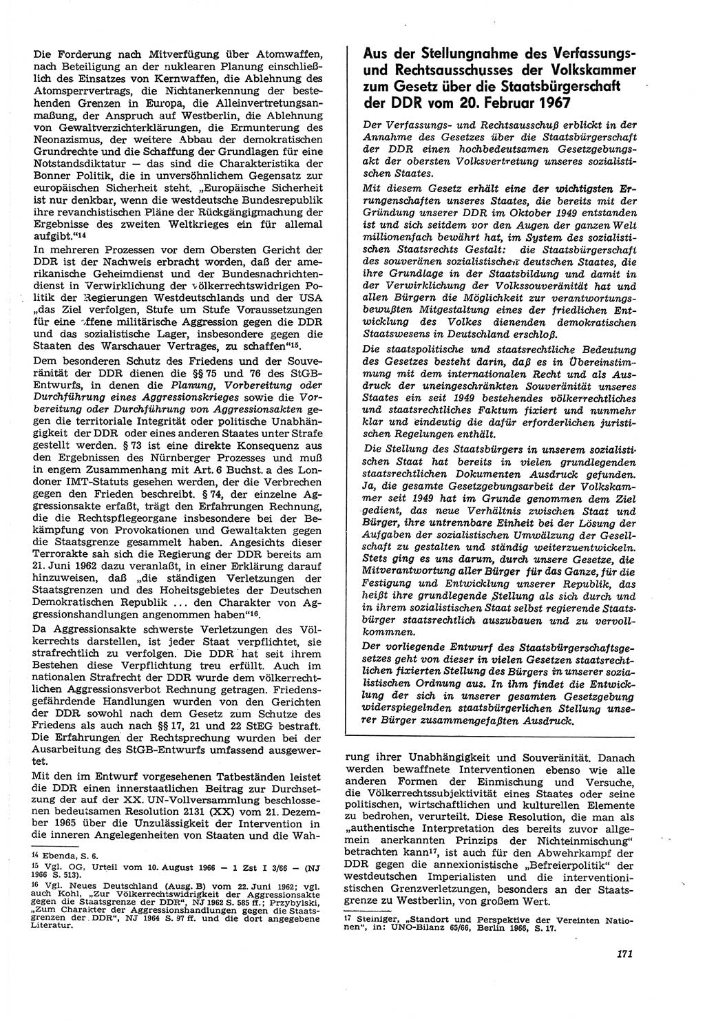 Neue Justiz (NJ), Zeitschrift für Recht und Rechtswissenschaft [Deutsche Demokratische Republik (DDR)], 21. Jahrgang 1967, Seite 171 (NJ DDR 1967, S. 171)