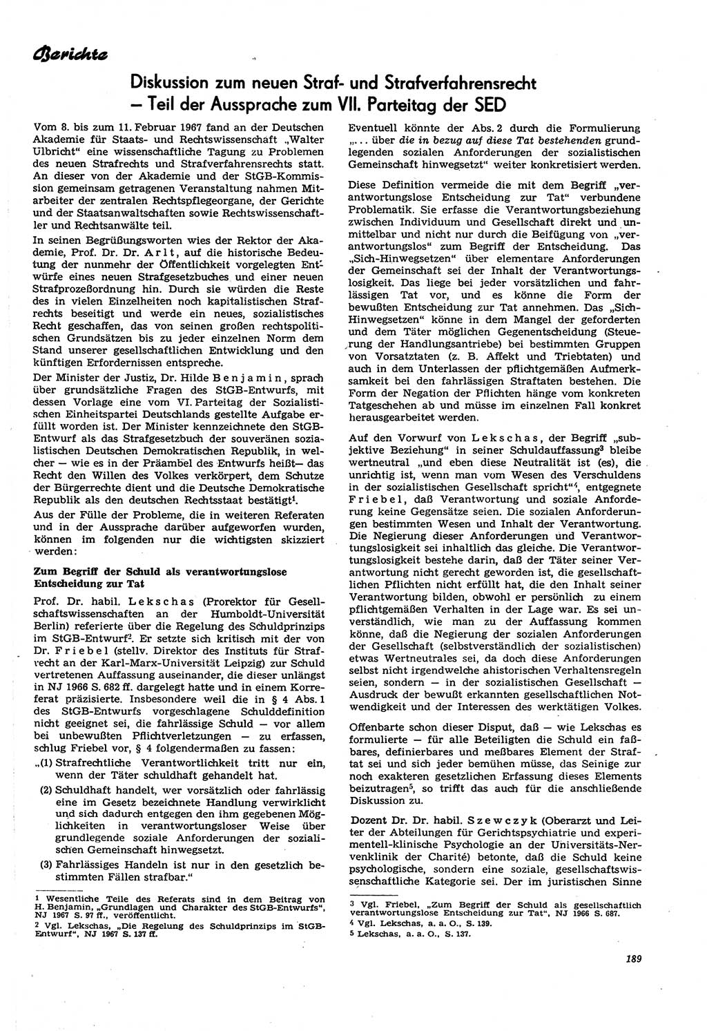 Neue Justiz (NJ), Zeitschrift für Recht und Rechtswissenschaft [Deutsche Demokratische Republik (DDR)], 21. Jahrgang 1967, Seite 189 (NJ DDR 1967, S. 189)