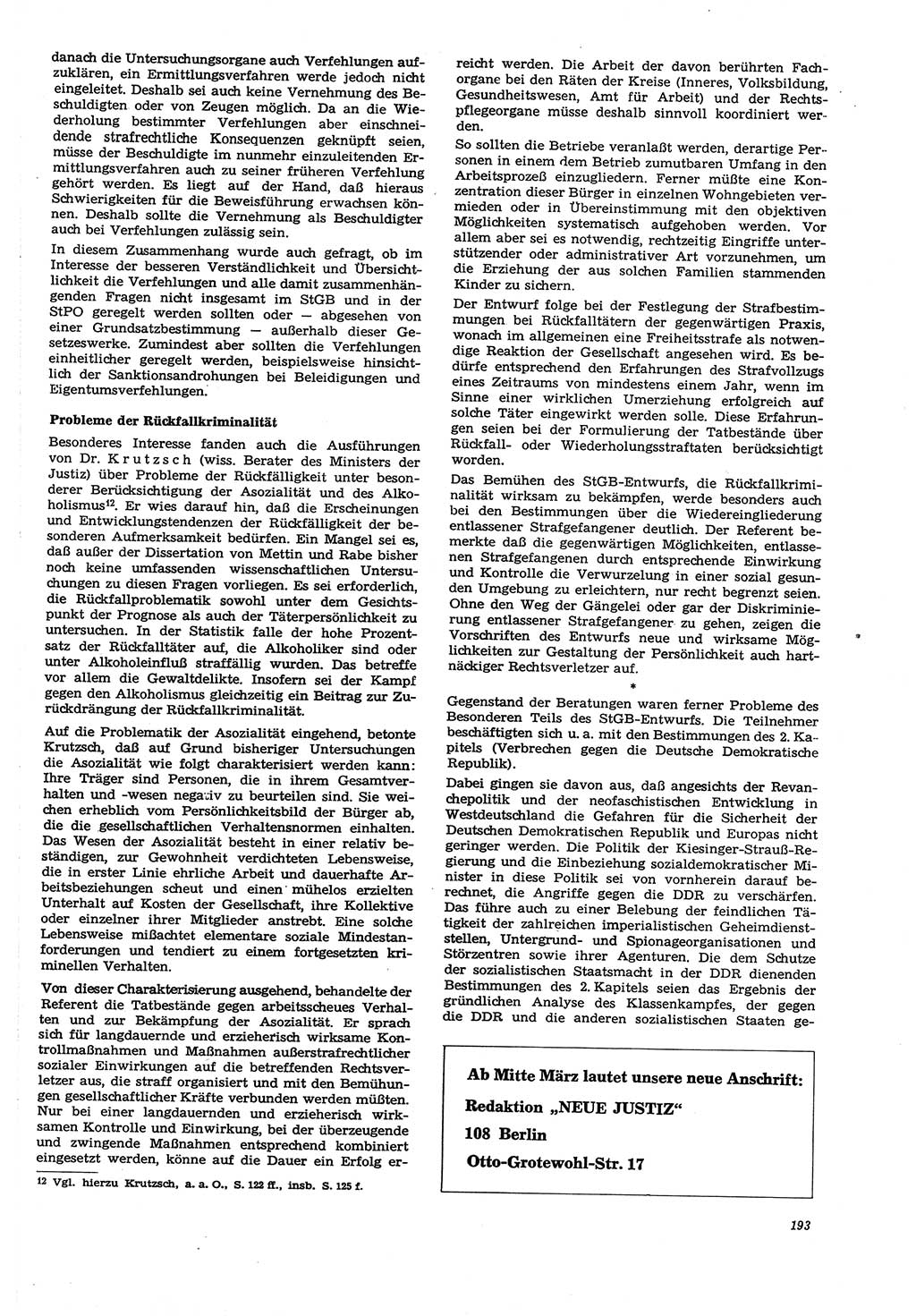 Neue Justiz (NJ), Zeitschrift für Recht und Rechtswissenschaft [Deutsche Demokratische Republik (DDR)], 21. Jahrgang 1967, Seite 193 (NJ DDR 1967, S. 193)