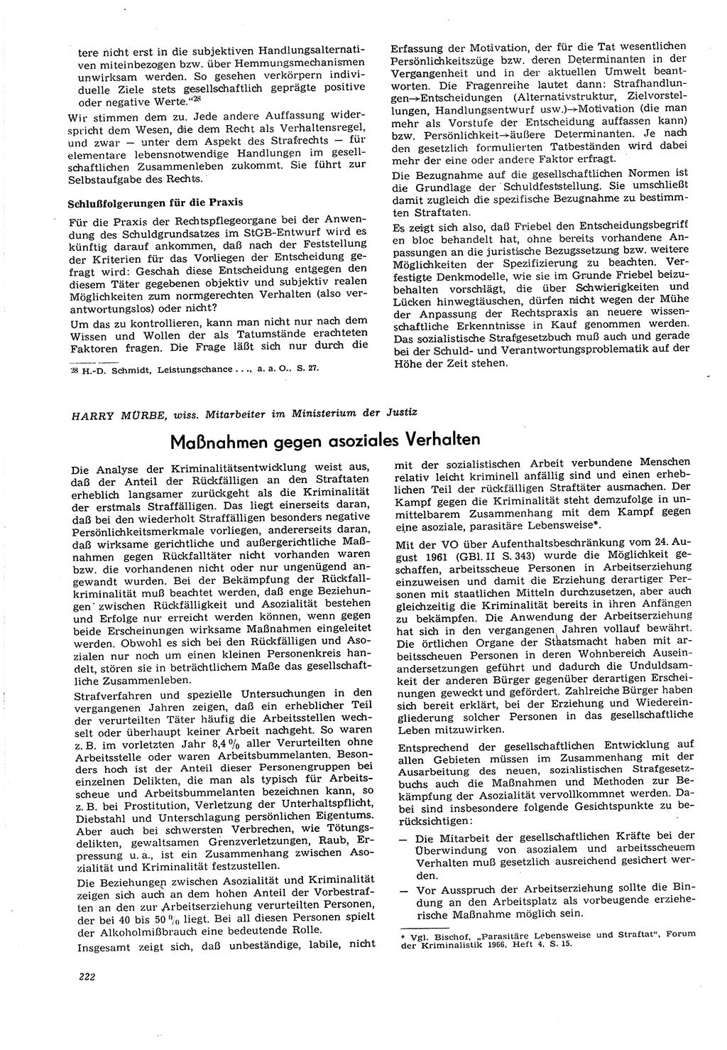 Neue Justiz (NJ), Zeitschrift für Recht und Rechtswissenschaft [Deutsche Demokratische Republik (DDR)], 21. Jahrgang 1967, Seite 222 (NJ DDR 1967, S. 222)