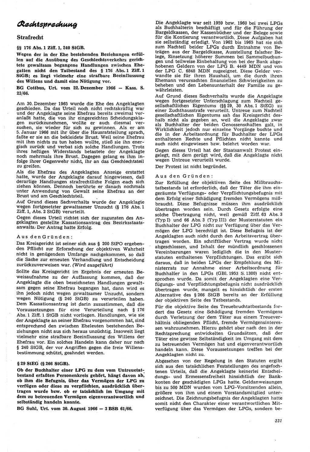 Neue Justiz (NJ), Zeitschrift für Recht und Rechtswissenschaft [Deutsche Demokratische Republik (DDR)], 21. Jahrgang 1967, Seite 231 (NJ DDR 1967, S. 231)