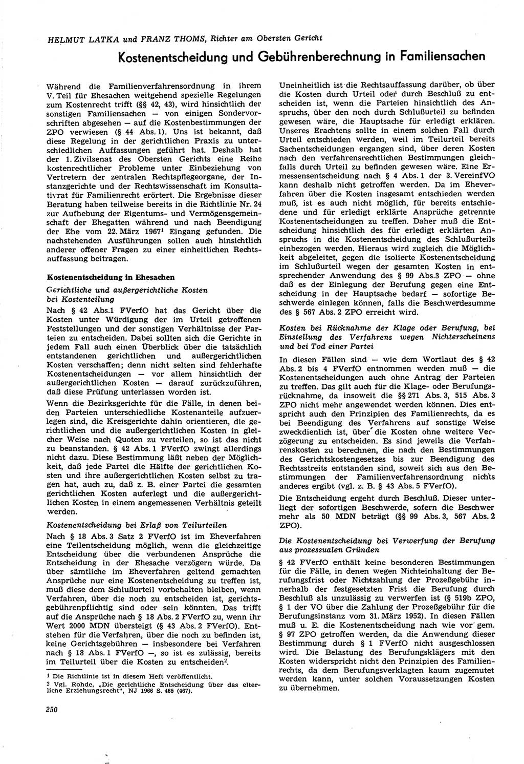 Neue Justiz (NJ), Zeitschrift für Recht und Rechtswissenschaft [Deutsche Demokratische Republik (DDR)], 21. Jahrgang 1967, Seite 250 (NJ DDR 1967, S. 250)