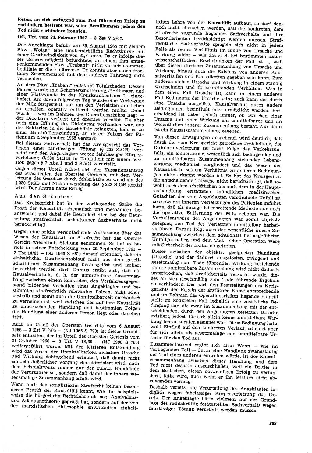 Neue Justiz (NJ), Zeitschrift für Recht und Rechtswissenschaft [Deutsche Demokratische Republik (DDR)], 21. Jahrgang 1967, Seite 289 (NJ DDR 1967, S. 289)