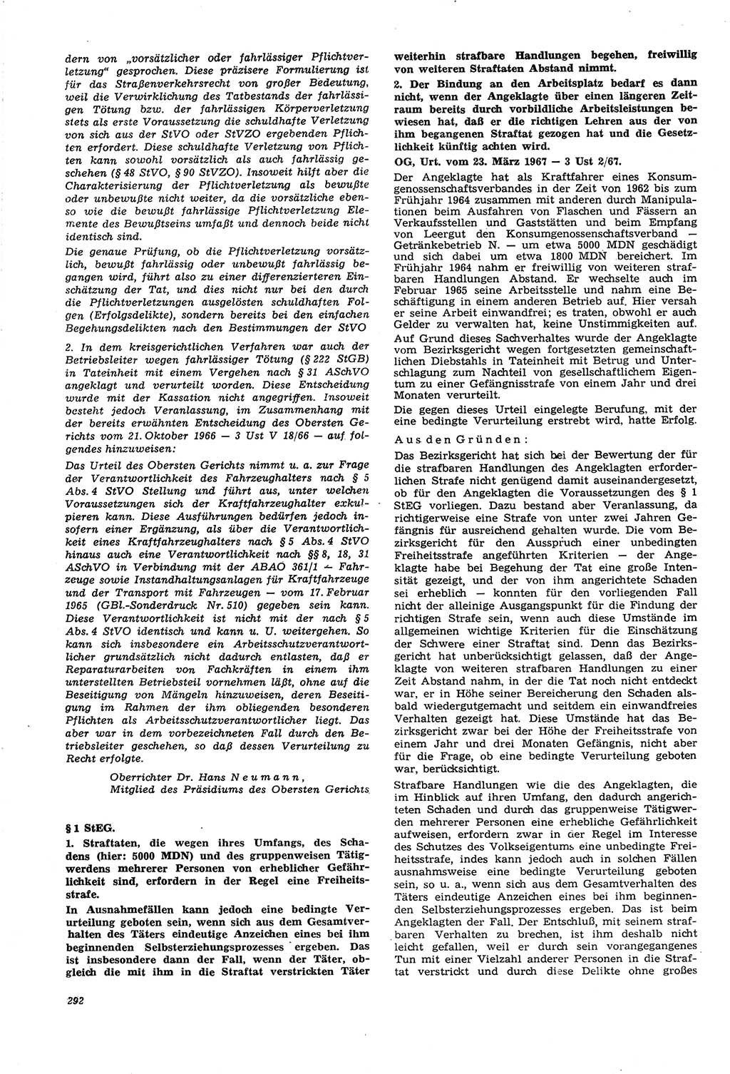 Neue Justiz (NJ), Zeitschrift für Recht und Rechtswissenschaft [Deutsche Demokratische Republik (DDR)], 21. Jahrgang 1967, Seite 292 (NJ DDR 1967, S. 292)
