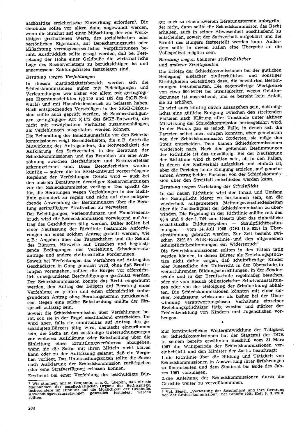Neue Justiz (NJ), Zeitschrift für Recht und Rechtswissenschaft [Deutsche Demokratische Republik (DDR)], 21. Jahrgang 1967, Seite 304 (NJ DDR 1967, S. 304)
