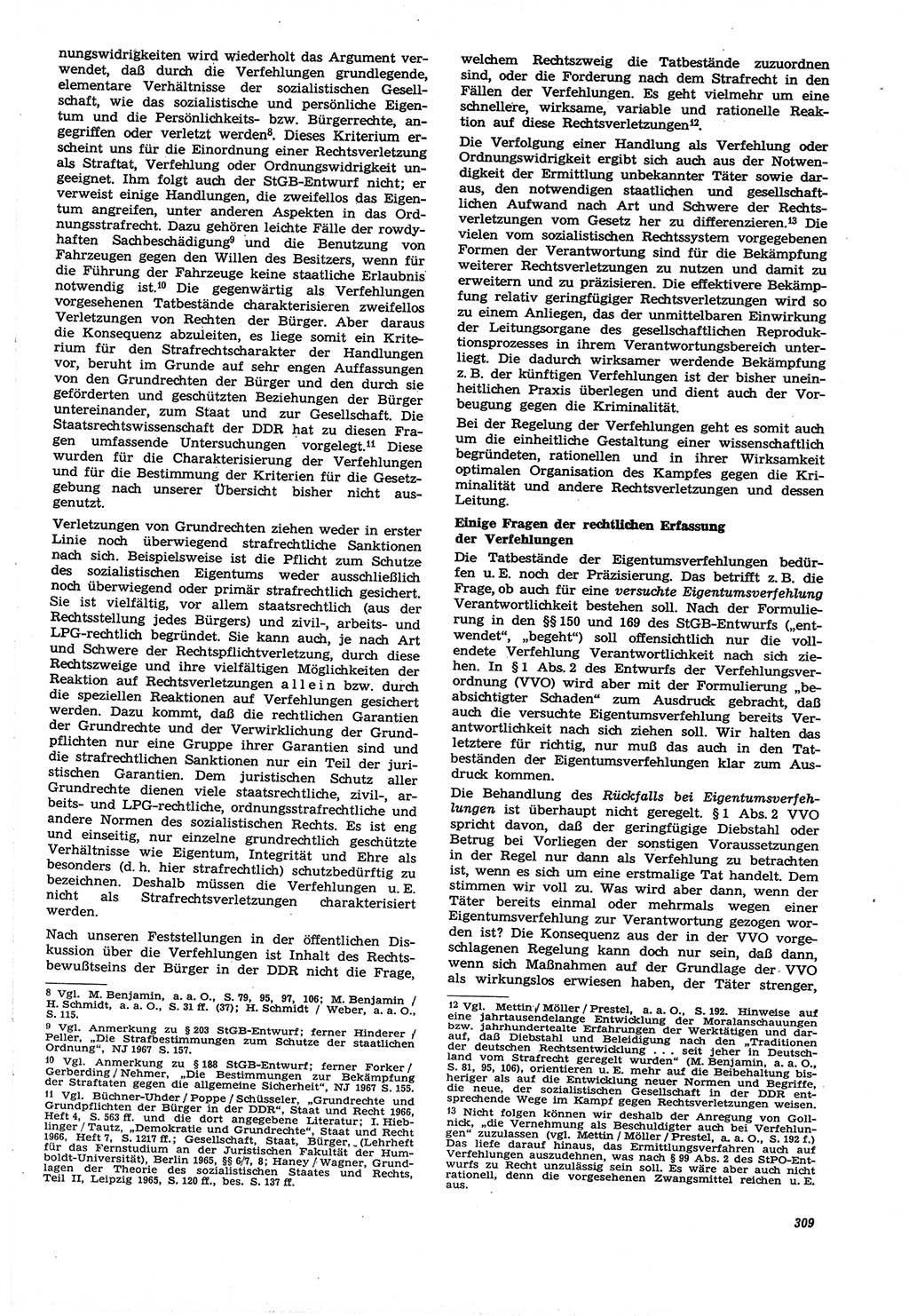 Neue Justiz (NJ), Zeitschrift für Recht und Rechtswissenschaft [Deutsche Demokratische Republik (DDR)], 21. Jahrgang 1967, Seite 309 (NJ DDR 1967, S. 309)
