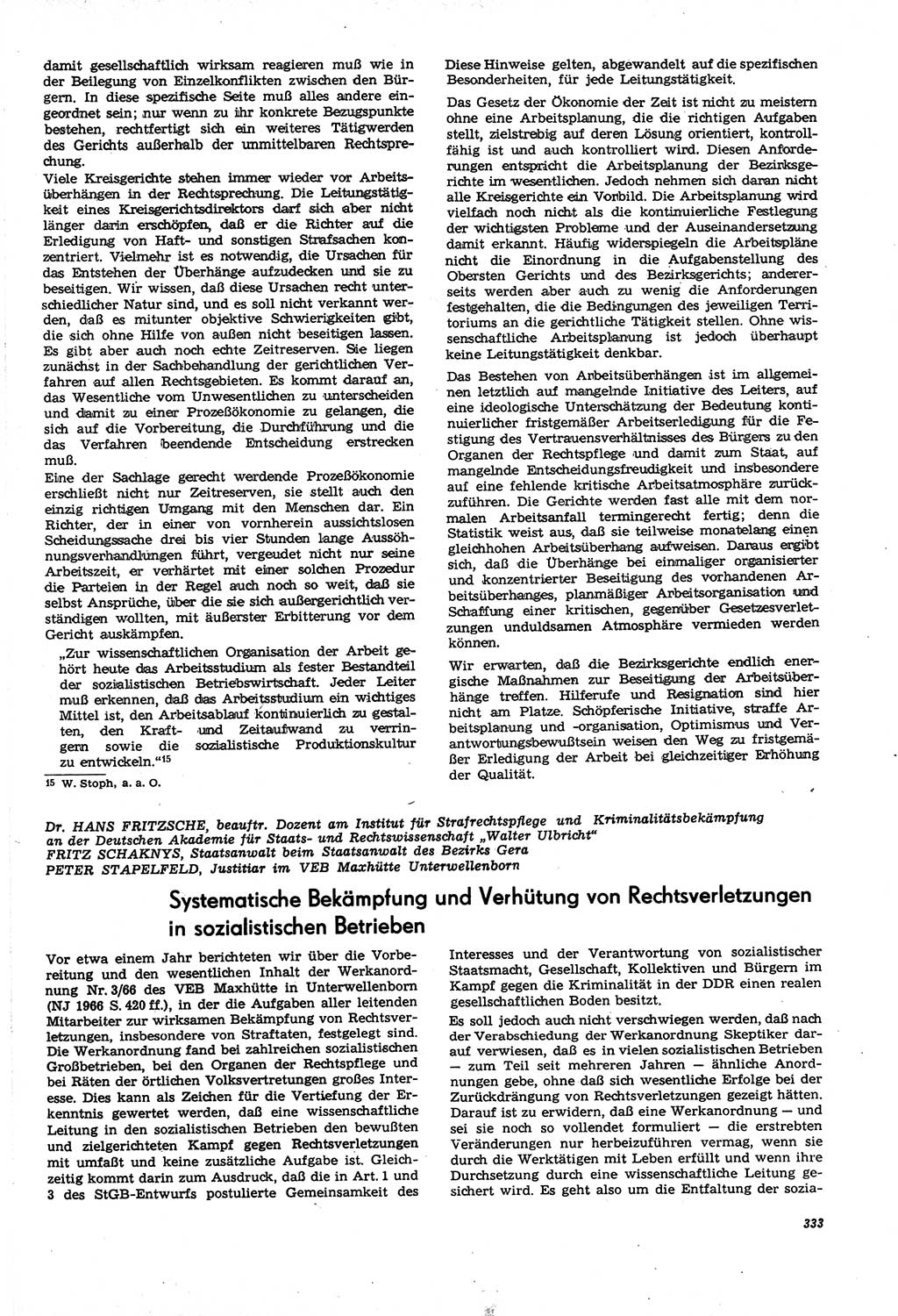 Neue Justiz (NJ), Zeitschrift für Recht und Rechtswissenschaft [Deutsche Demokratische Republik (DDR)], 21. Jahrgang 1967, Seite 333 (NJ DDR 1967, S. 333)