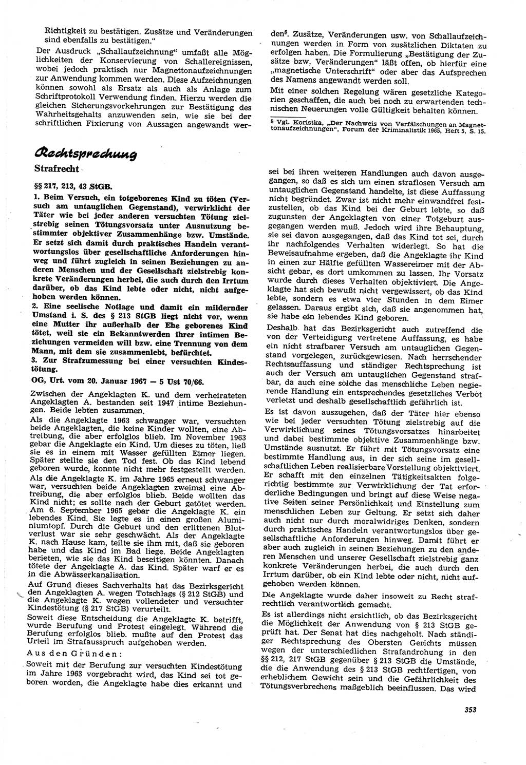 Neue Justiz (NJ), Zeitschrift für Recht und Rechtswissenschaft [Deutsche Demokratische Republik (DDR)], 21. Jahrgang 1967, Seite 353 (NJ DDR 1967, S. 353)