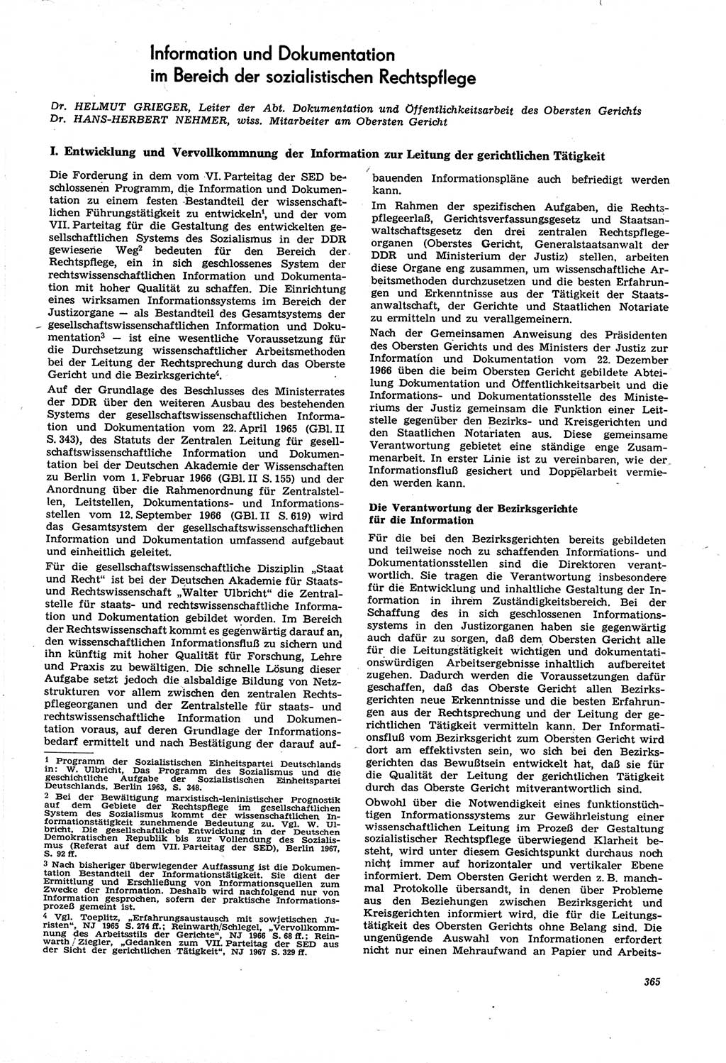 Neue Justiz (NJ), Zeitschrift für Recht und Rechtswissenschaft [Deutsche Demokratische Republik (DDR)], 21. Jahrgang 1967, Seite 365 (NJ DDR 1967, S. 365)