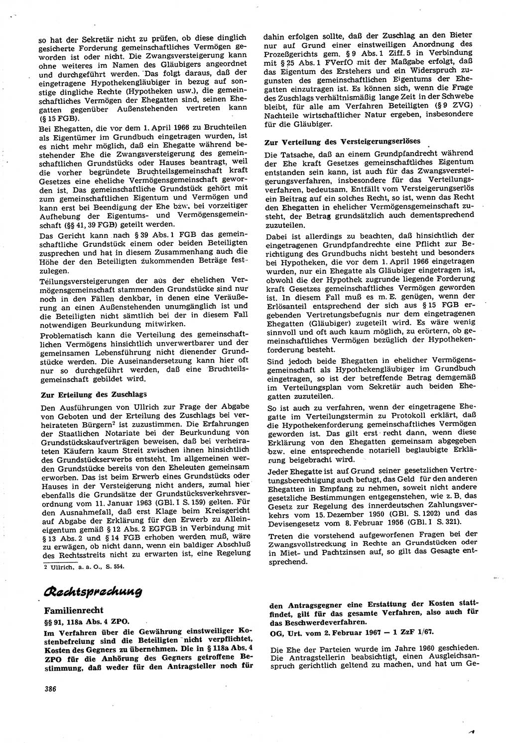 Neue Justiz (NJ), Zeitschrift für Recht und Rechtswissenschaft [Deutsche Demokratische Republik (DDR)], 21. Jahrgang 1967, Seite 386 (NJ DDR 1967, S. 386)