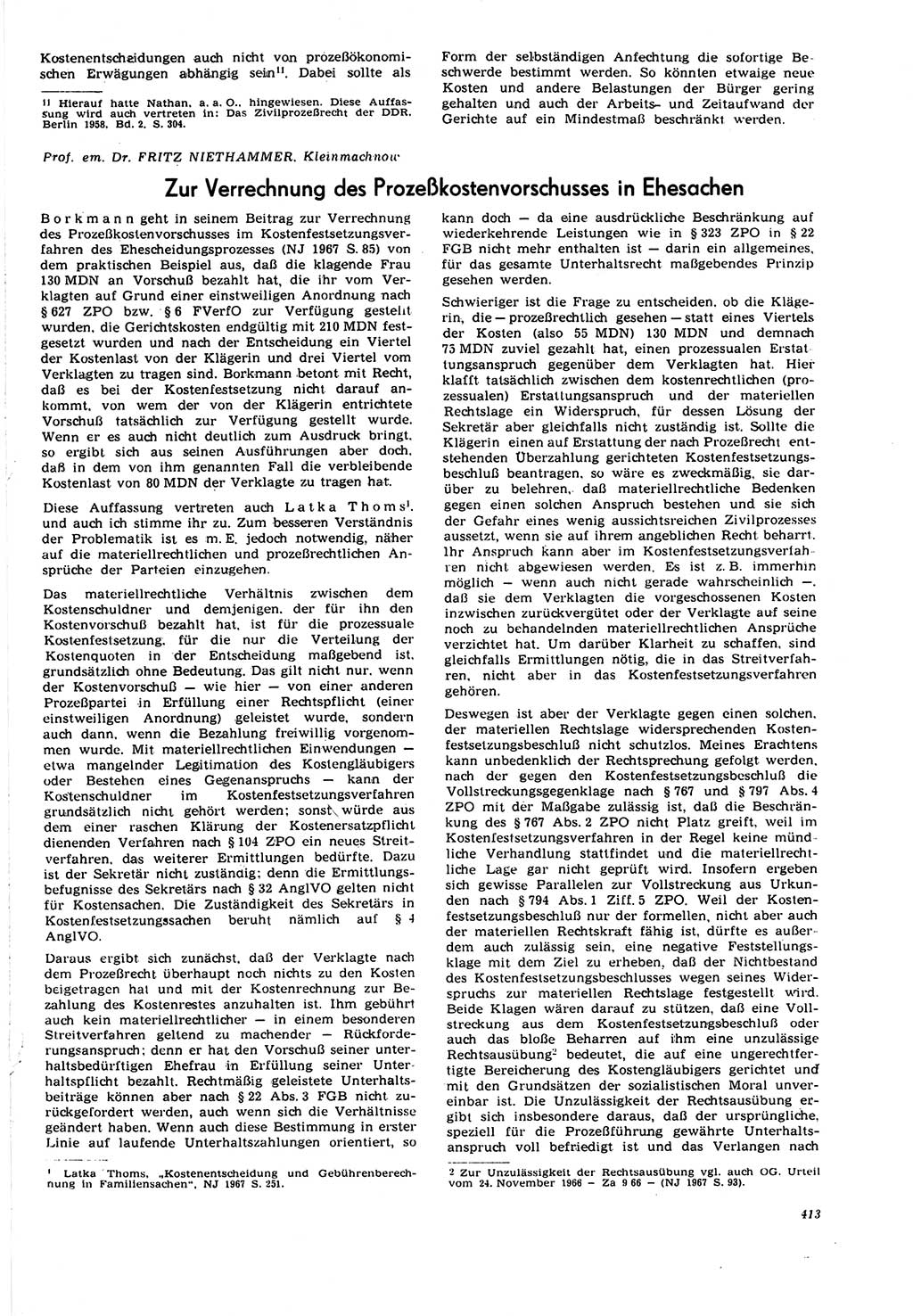 Neue Justiz (NJ), Zeitschrift für Recht und Rechtswissenschaft [Deutsche Demokratische Republik (DDR)], 21. Jahrgang 1967, Seite 413 (NJ DDR 1967, S. 413)