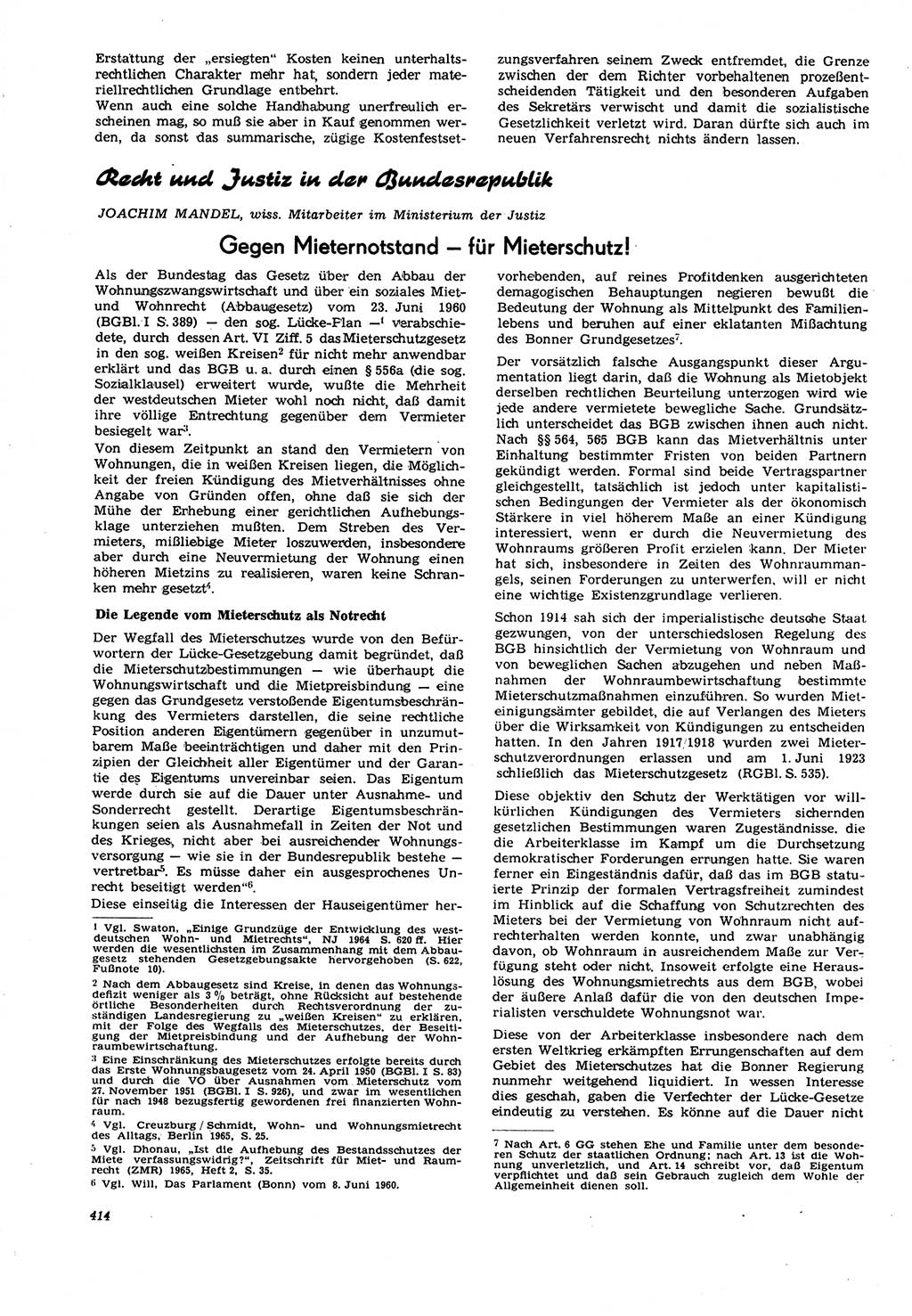 Neue Justiz (NJ), Zeitschrift für Recht und Rechtswissenschaft [Deutsche Demokratische Republik (DDR)], 21. Jahrgang 1967, Seite 414 (NJ DDR 1967, S. 414)