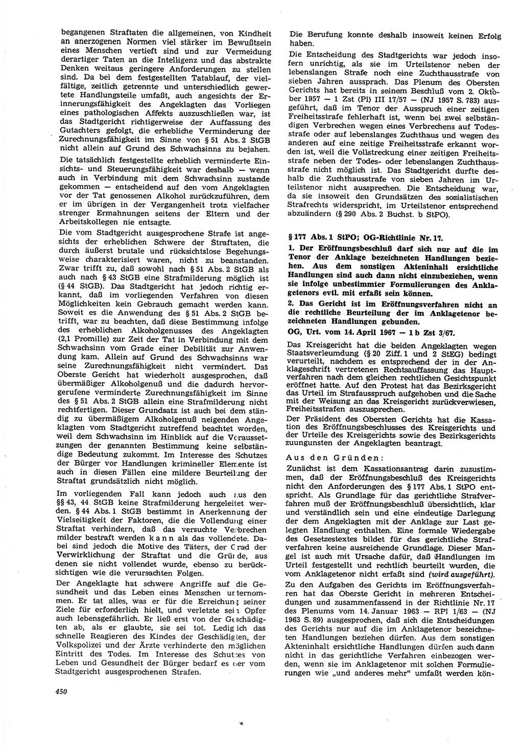 Neue Justiz (NJ), Zeitschrift für Recht und Rechtswissenschaft [Deutsche Demokratische Republik (DDR)], 21. Jahrgang 1967, Seite 450 (NJ DDR 1967, S. 450)