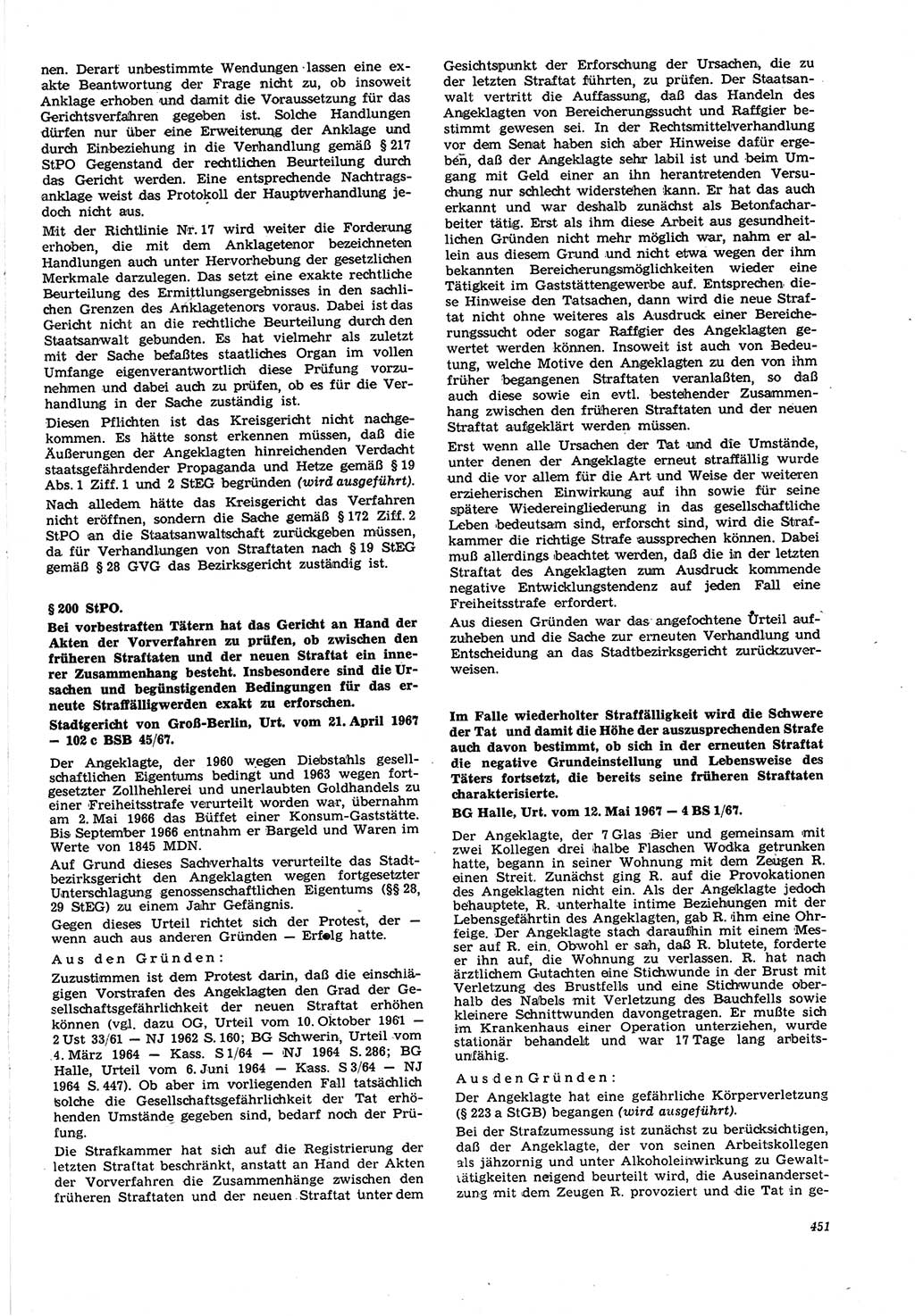 Neue Justiz (NJ), Zeitschrift für Recht und Rechtswissenschaft [Deutsche Demokratische Republik (DDR)], 21. Jahrgang 1967, Seite 451 (NJ DDR 1967, S. 451)