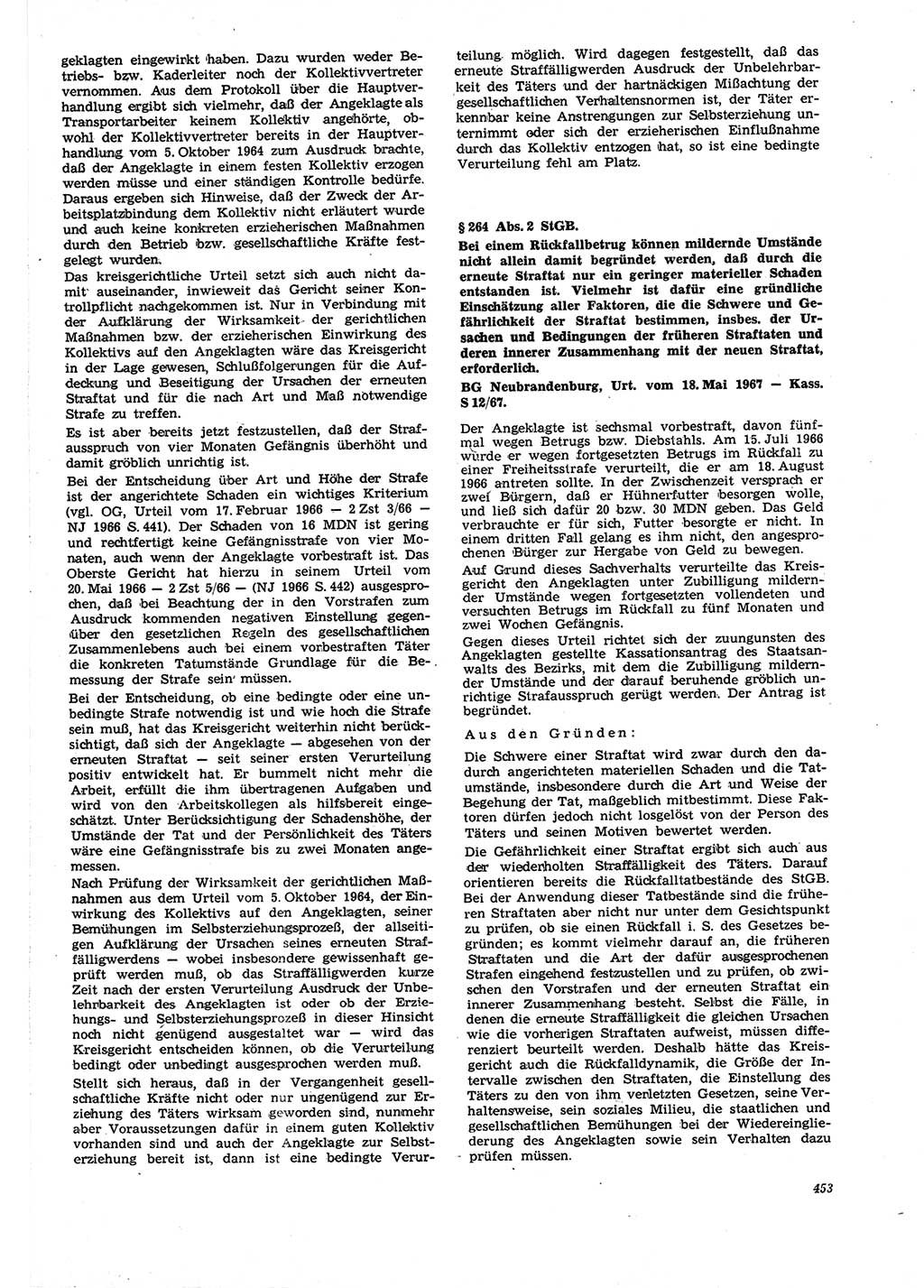 Neue Justiz (NJ), Zeitschrift für Recht und Rechtswissenschaft [Deutsche Demokratische Republik (DDR)], 21. Jahrgang 1967, Seite 453 (NJ DDR 1967, S. 453)