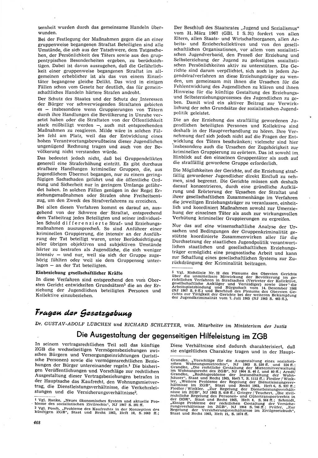 Neue Justiz (NJ), Zeitschrift für Recht und Rechtswissenschaft [Deutsche Demokratische Republik (DDR)], 21. Jahrgang 1967, Seite 468 (NJ DDR 1967, S. 468)