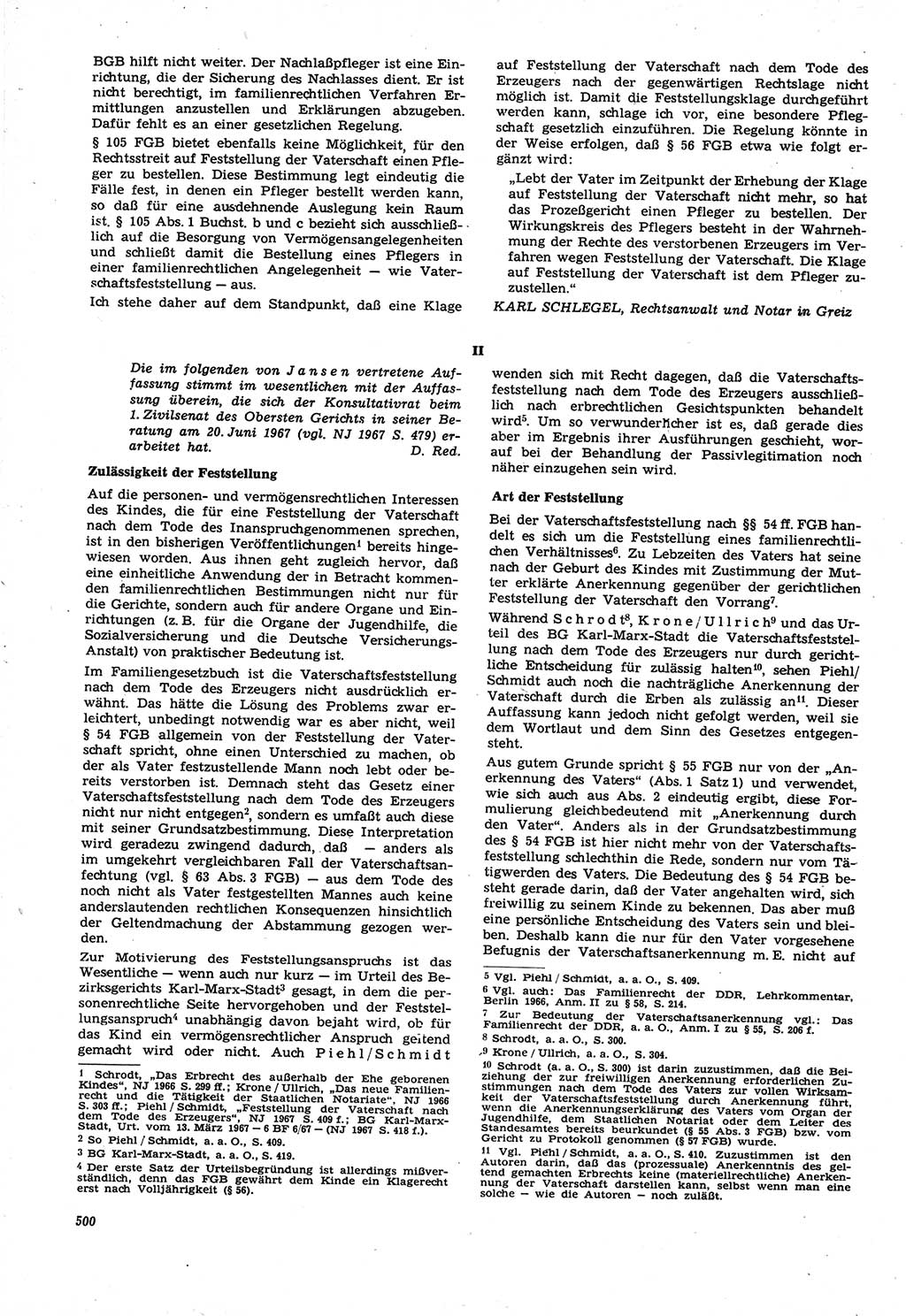 Neue Justiz (NJ), Zeitschrift für Recht und Rechtswissenschaft [Deutsche Demokratische Republik (DDR)], 21. Jahrgang 1967, Seite 500 (NJ DDR 1967, S. 500)