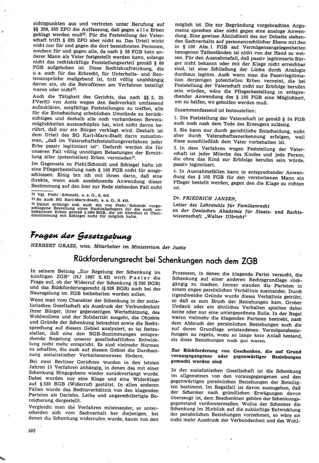 Neue Justiz (NJ), Zeitschrift für Recht und Rechtswissenschaft [Deutsche Demokratische Republik (DDR)], 21. Jahrgang 1967, Seite 502 (NJ DDR 1967, S. 502)