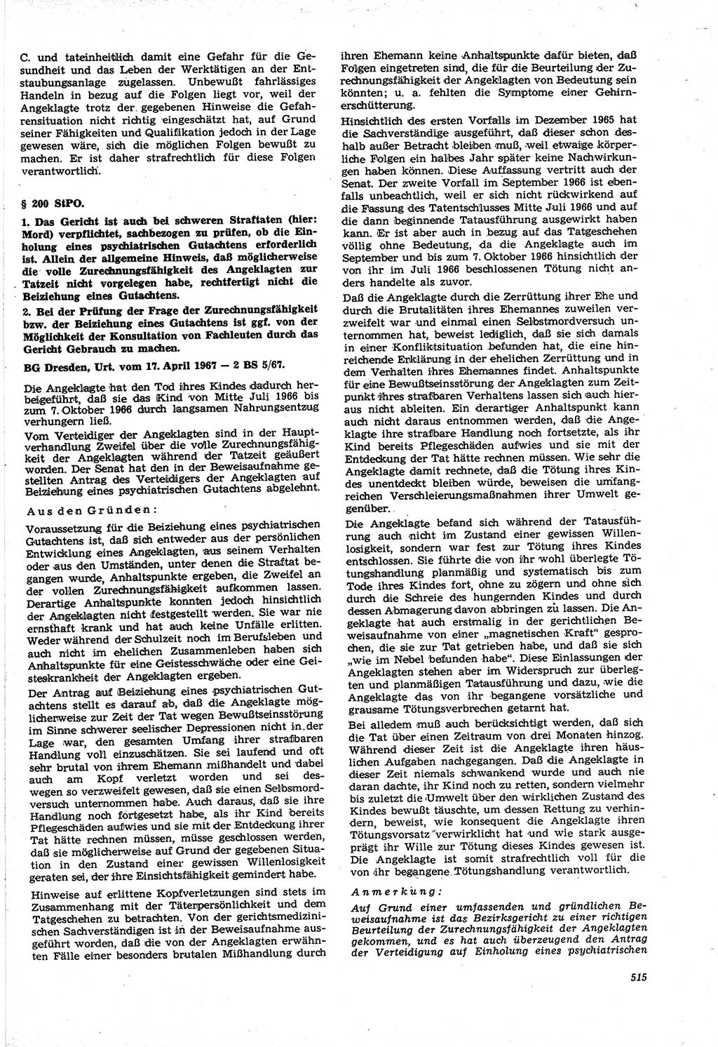 Neue Justiz (NJ), Zeitschrift für Recht und Rechtswissenschaft [Deutsche Demokratische Republik (DDR)], 21. Jahrgang 1967, Seite 515 (NJ DDR 1967, S. 515)